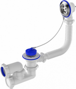 Aquant PV210-35-MR  Сифон 1 1/2"х40, д/в, рег-й, плоск., 70мм  (Пластик решетка) , с перел нержав 
