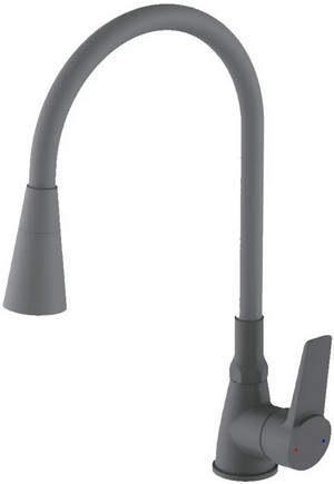 КУХНЯ  POTATO   P58155QH ø35, п/гайку, гибкий излив, 2-х реж. аэратор, серый графит